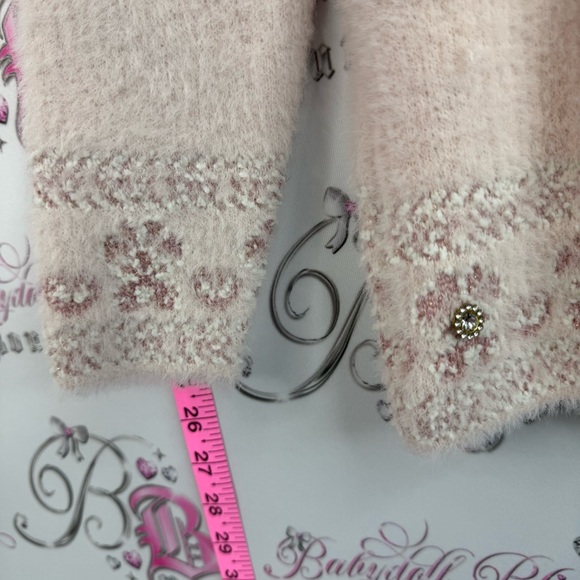 Ganpati sweater soft fuzzy furry Pale Pink Floral-Applique Crewneck Sweater - Picture 7 of 10